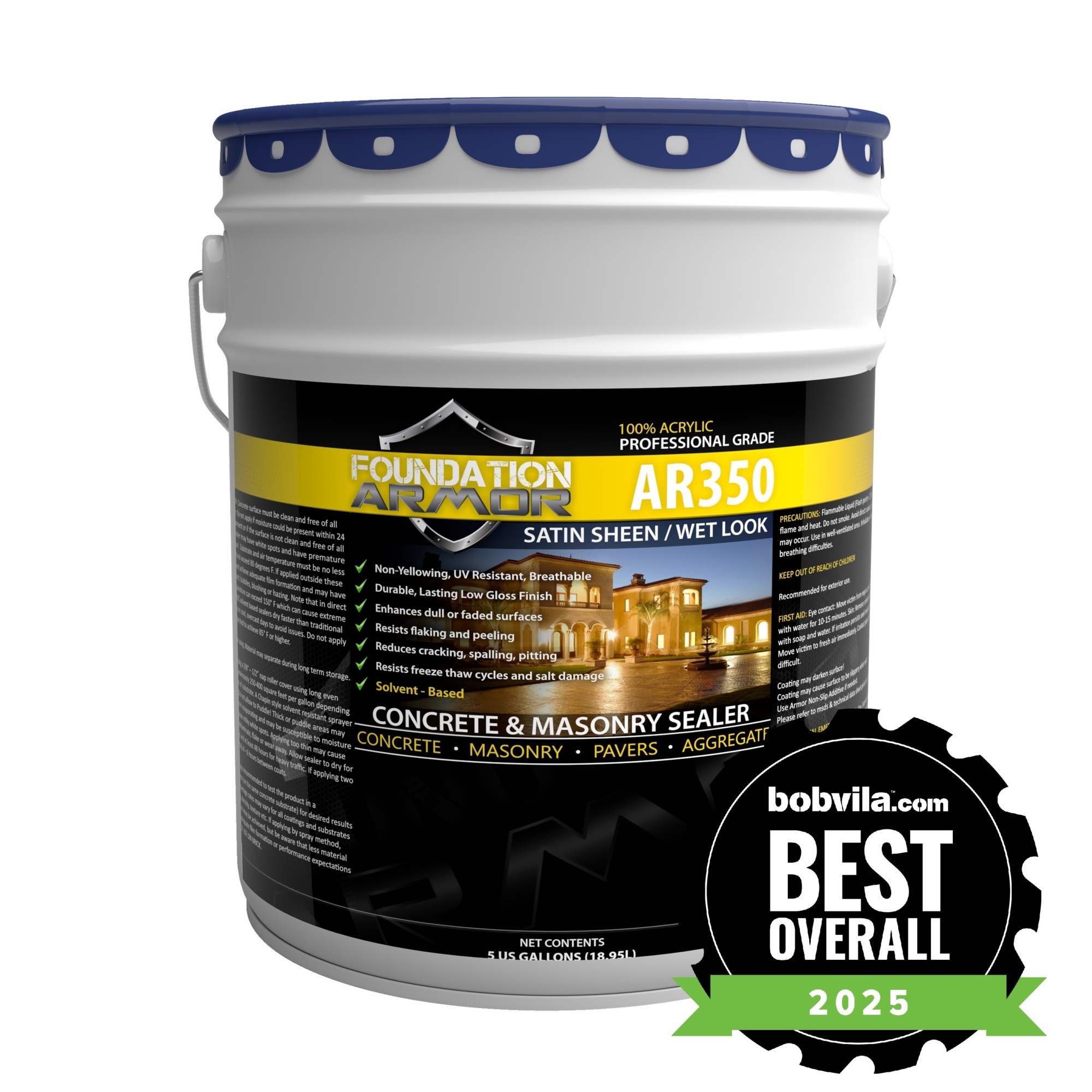 Foundation Armor, Low Gloss Wet Look Concrete and Paver Sealer, Container Size 5 Gallon, Color Clear, Application Method Sprayer or Roller, Model# AR3505GAL